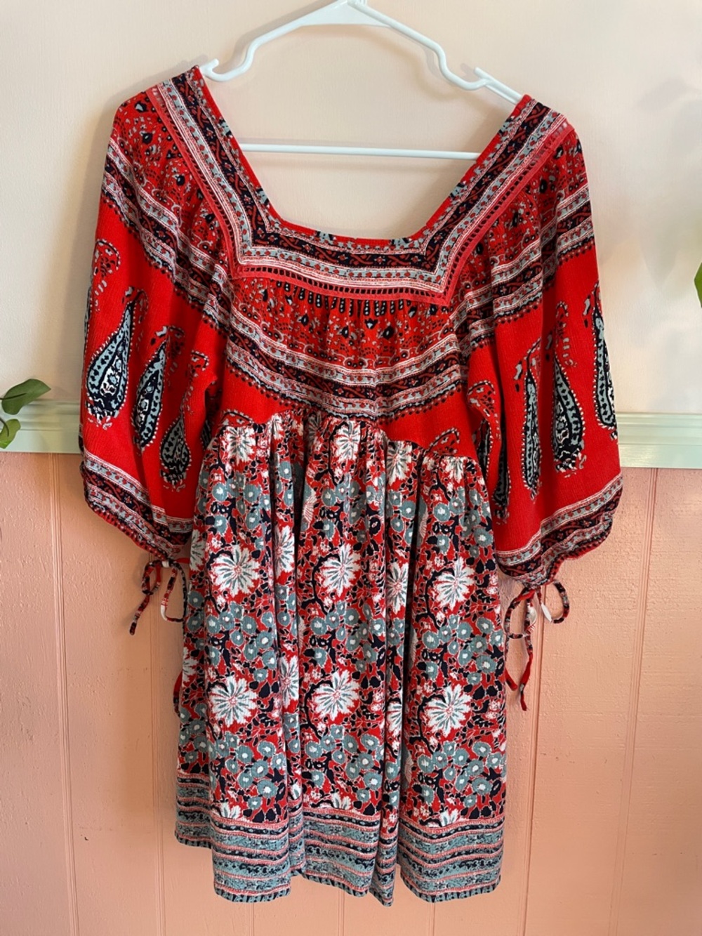 Free People Red, White, & Blue Boho Mini Dress, Size Small